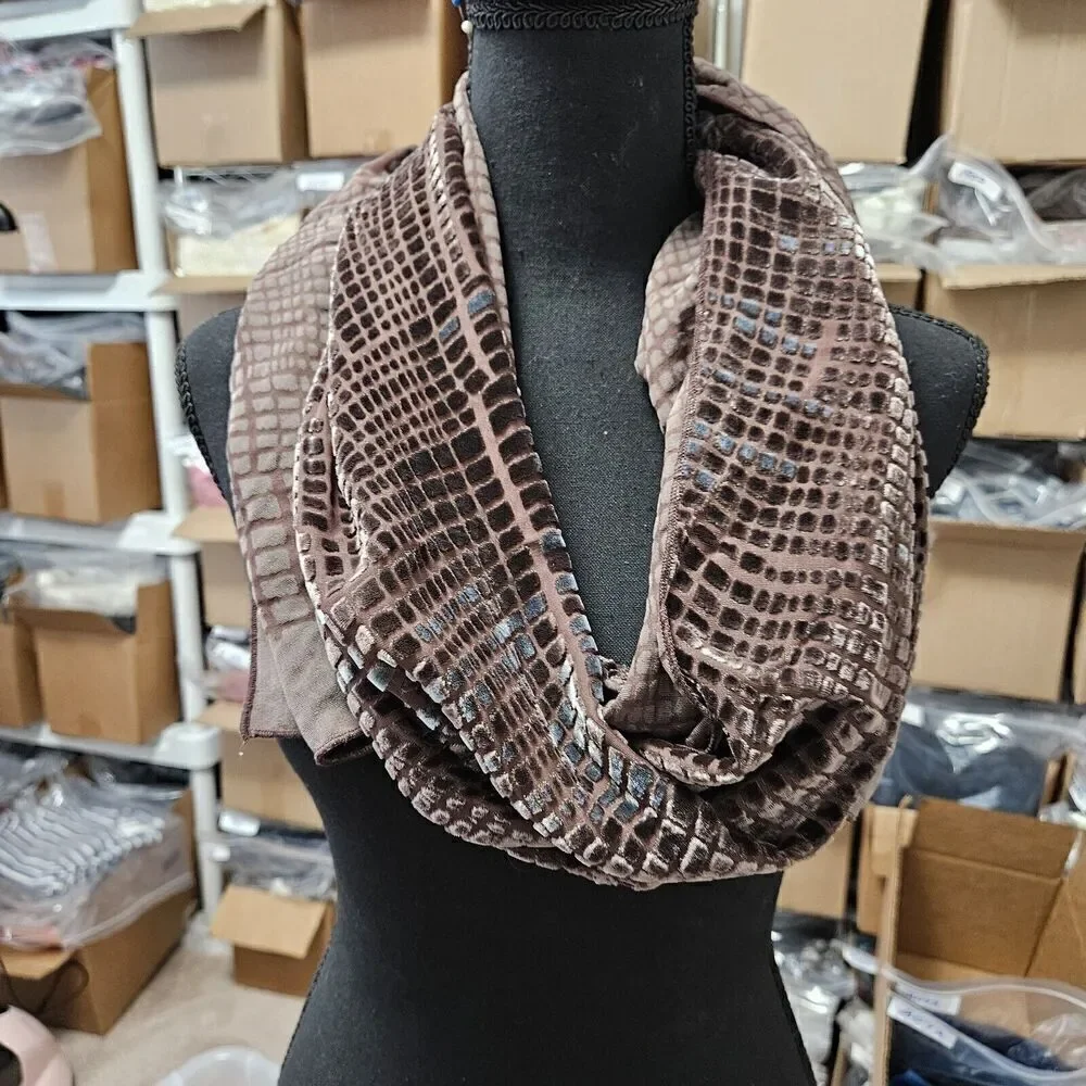 Tanner Velvet & Rayon Long Scarf Dark Brown Pebble Pattern 21 x 68
